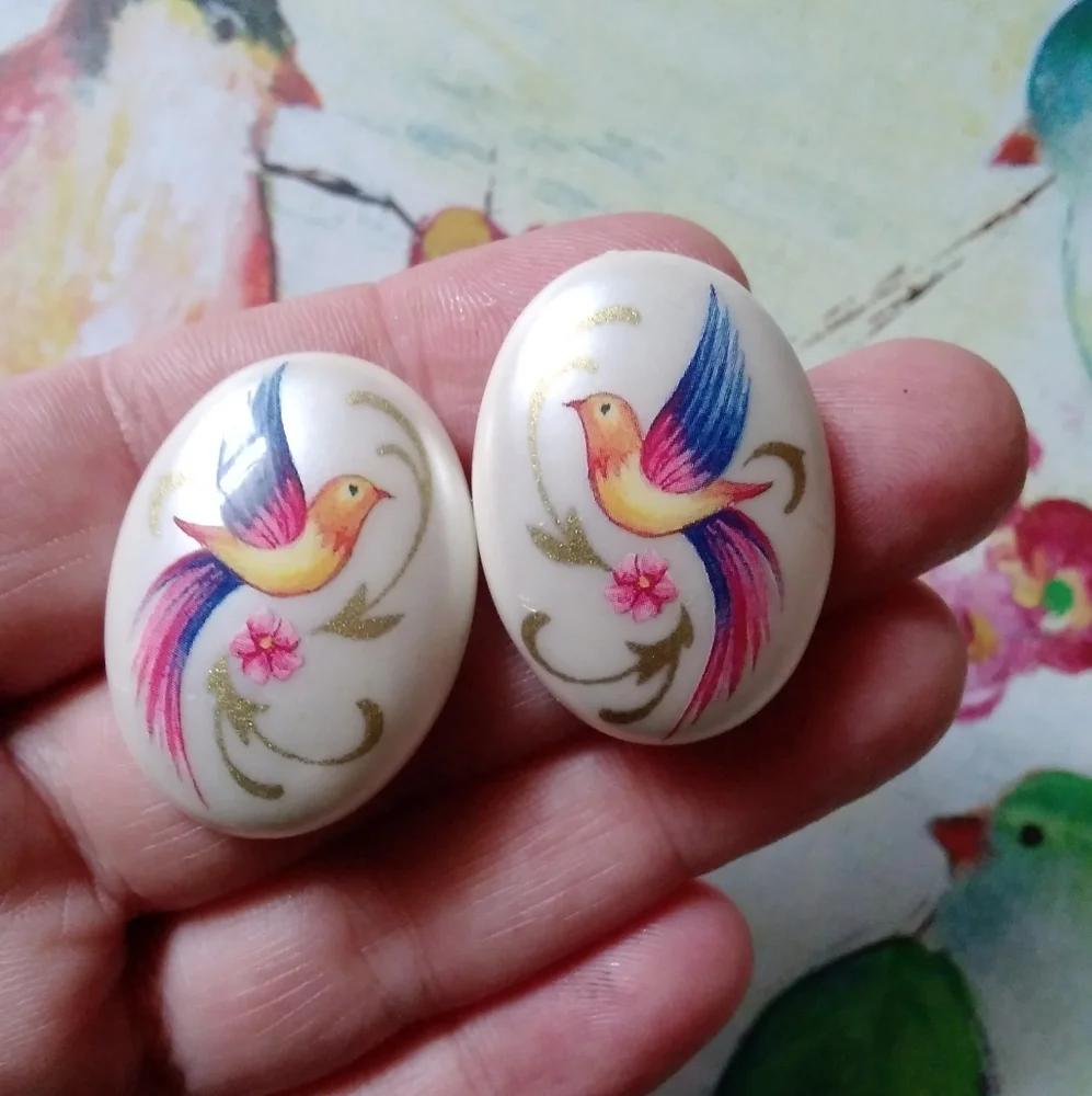 🌙Vintage 🐦 Pearlescent Bird Statement Earrings